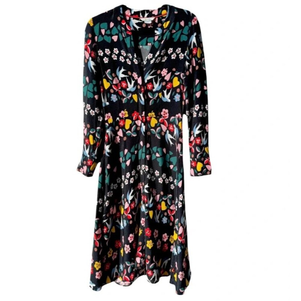 Boden Black Floral Midi Dress with Multicolor Print